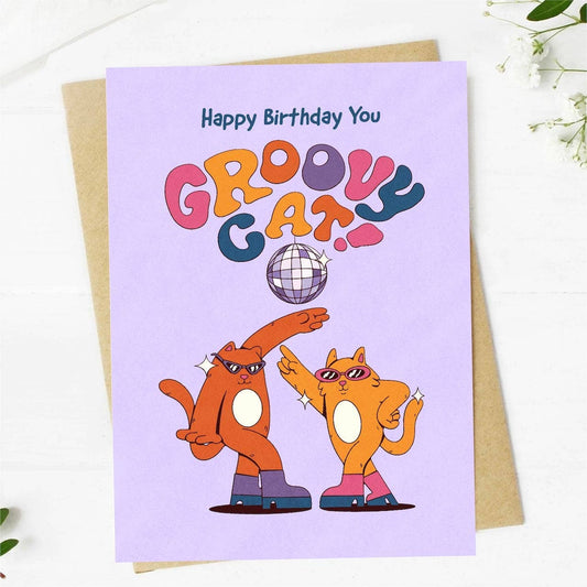 Happy Birthday You Groovy Cat Greeting Card