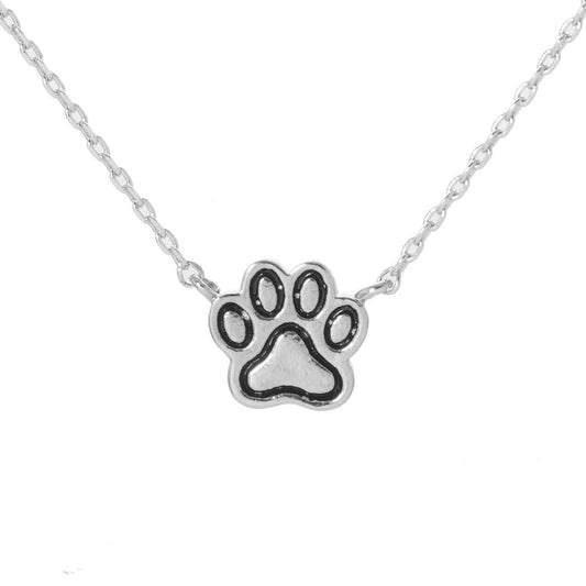 White Gold-Dipped Paw Print Shape Pendant Necklace