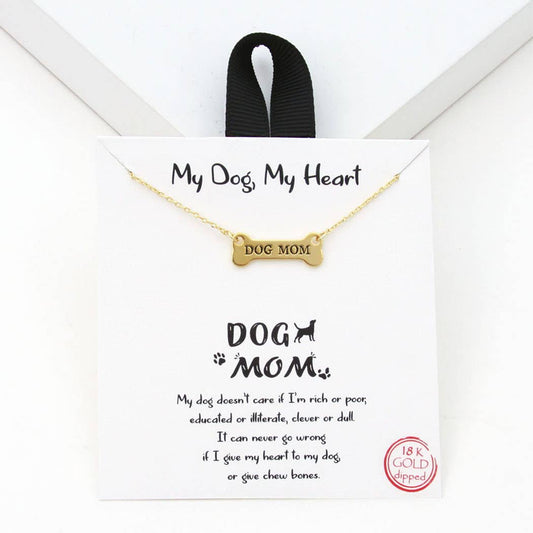 Gold-Dipped Dog Mom Bone Pendant Necklace