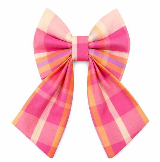 Peachy Pink Plaid Sailor Bow