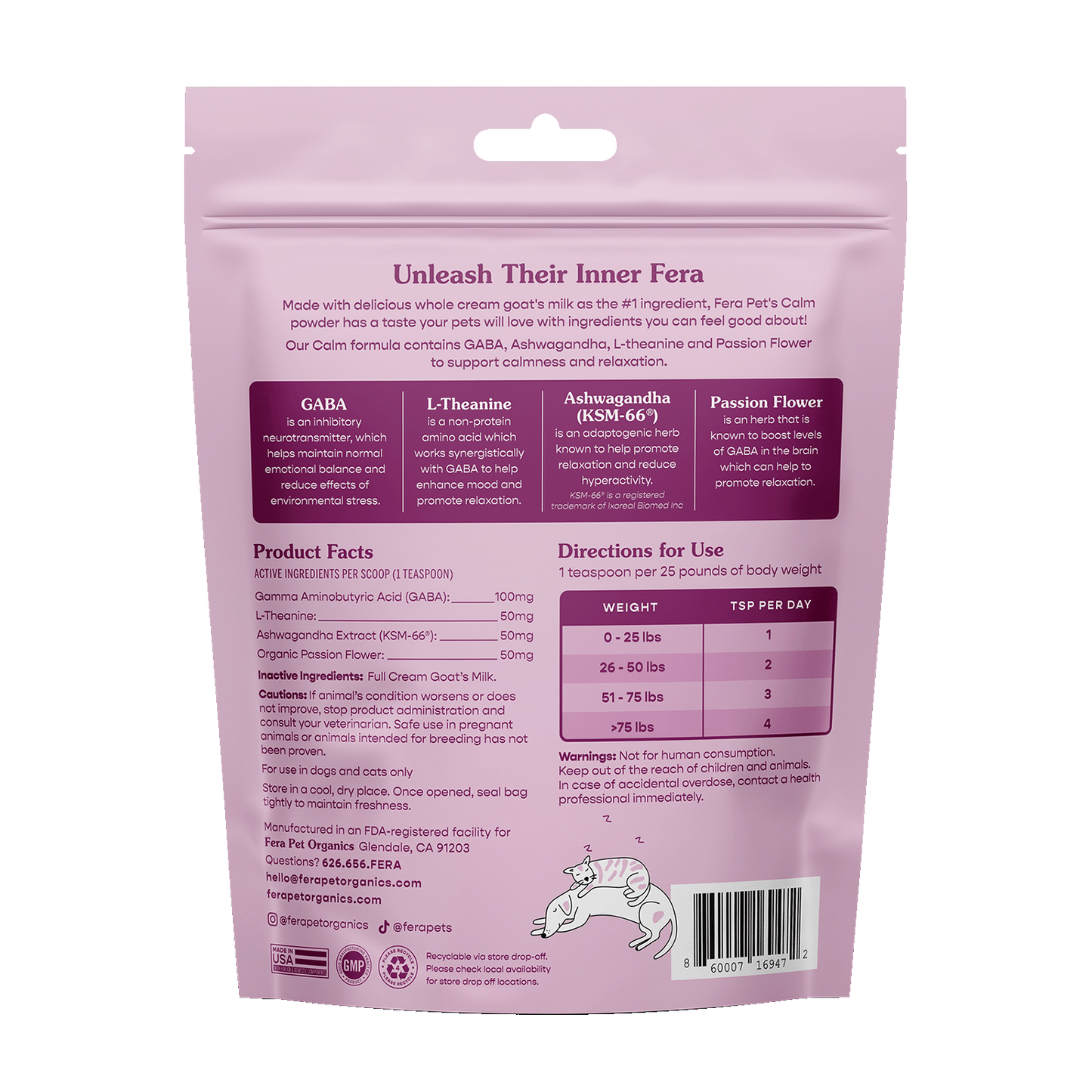 Fera Pet Organics Goat Milk Calm Powder for Dogs & Cats