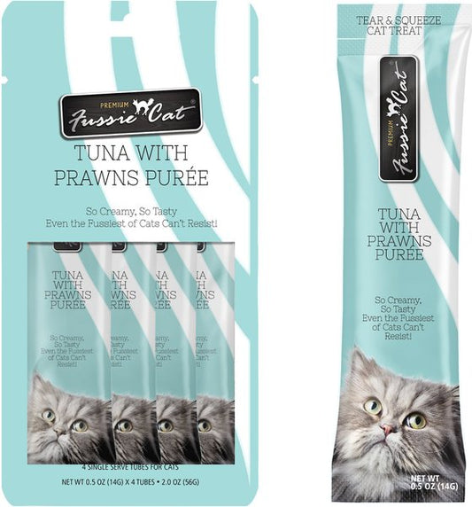 Fussie Cat Tuna with Prawns Puree Lickable Cat Treats - .5 oz