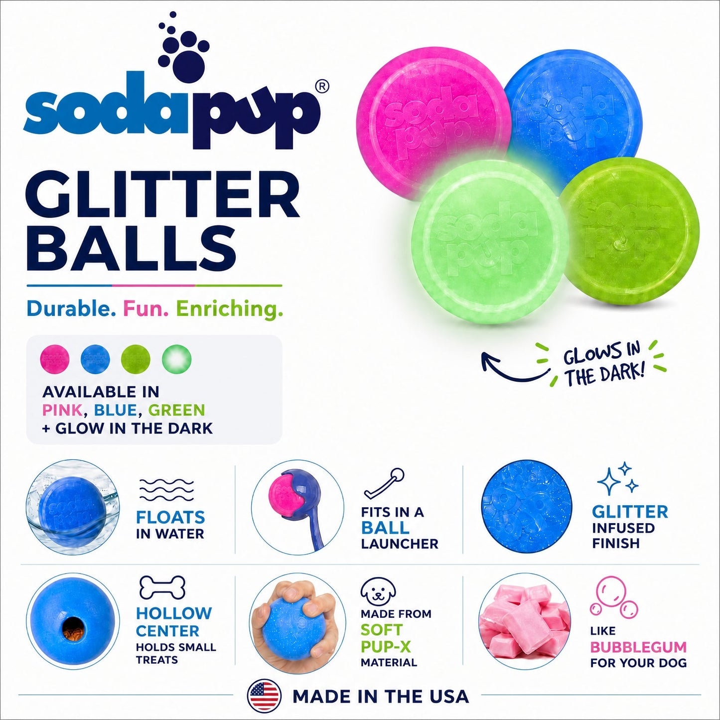 Glitter Ball Dog Toy | Soft PUP-X Rubber Floating Fetch Ball with Treat Dispenser - Pink
