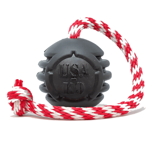 USA-K9 Magnum Black Stars and Stripes Ultra-Durable Rubber Chew, Reward, Tug, and Retrieving Toy
